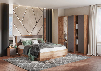 ОРЕГОН ШК 03 Шкаф 3х-створчатый (1200х2100х500) Фасад МДФ АСФАЛЬТ СУПЕРМАТ,ДУБ КРАФТ ТАБАЧНЫЙ/Корпус ДУБ КРАФТ ТАБАЧНЫЙ