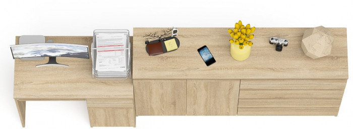 Мори Стол компьютерный МС-1 правый + Комод МК1600.1, цвет дуб сонома, ШхГхВ 250,4х50х94 см., выдвижной ящик справа, НЕ универсальная сборка