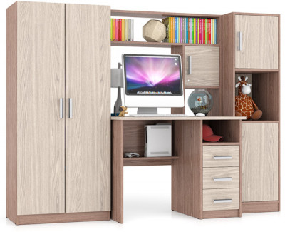 компьютерный стол С-МД-СК9+Пенал С-МД-СК9П+Шкаф С-МД-СК9Ш, ясень шимо светлый/ясень шимо тёмный
