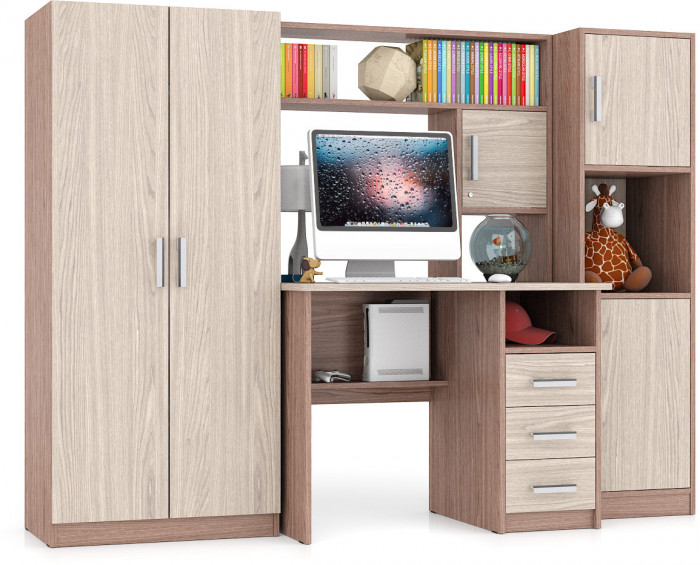 компьютерный стол С-МД-СК9+Пенал С-МД-СК9П+Шкаф С-МД-СК9Ш, ясень шимо светлый/ясень шимо тёмный