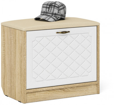 Прихожая П-6 Тумба, цвет дуб сонома/фасады МДФ белое дерево фрезеровка ромб, ШхГхВ 60х35х50 см.