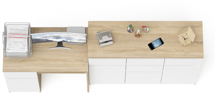 Мори Стол компьютерный МС-1 левый + Комод МК1200.4, цвет дуб сонома/белый, ШхГхВ 210,4х50х94 см., выдвижной ящик слева, НЕ универсальная сборка
