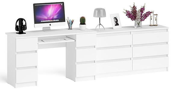 Мори Стол компьютерный МС-2 + Комод МК1380.6, цвет белый, ШхГхВ 273,4х50х76,6 см., универсальная сборка