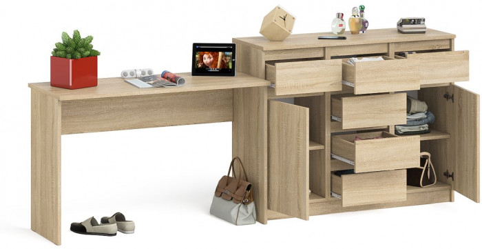 Мори Стол письменный МСП1200.1 + Комод МК1200.4, цвет дуб сонома, ШхГхВ 240,8х50х94 см., универсальная сборка