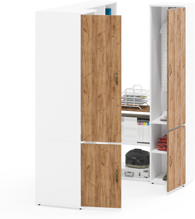 Лидер-8 Пенал МД 23Б + Стол + Полка + Пенал 21Б, белый шагрень/крафт золото