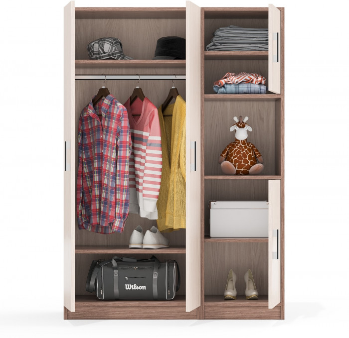 Шкаф С-МД-СК9Ш+Пенал С-МД-СК9П, цвет ясень шимо светлый/ясень шимо тёмный, ШхГхВ 113х45х160 см., универсальная сборка