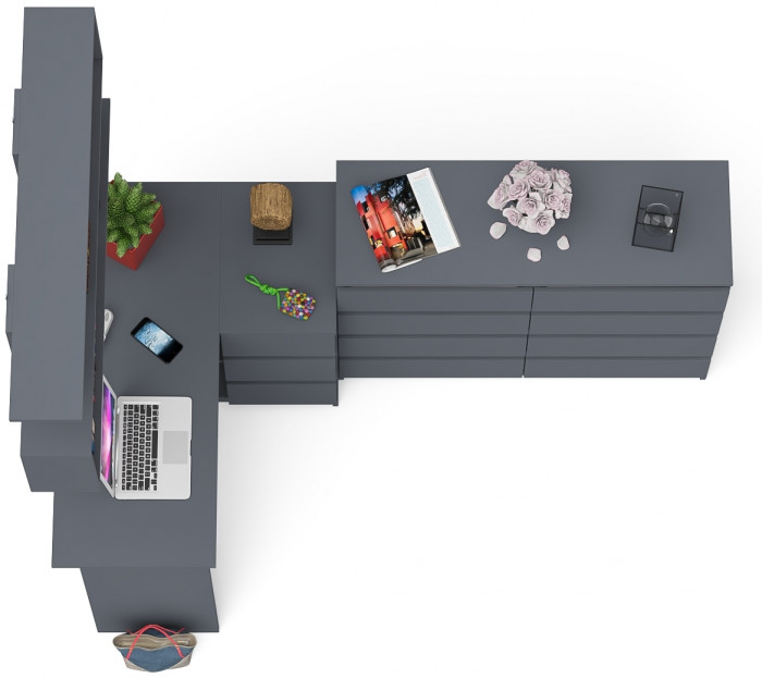 Мори компьютерный стол МС-16 правый + Комод МК1200.8 + Полка 1200, графит