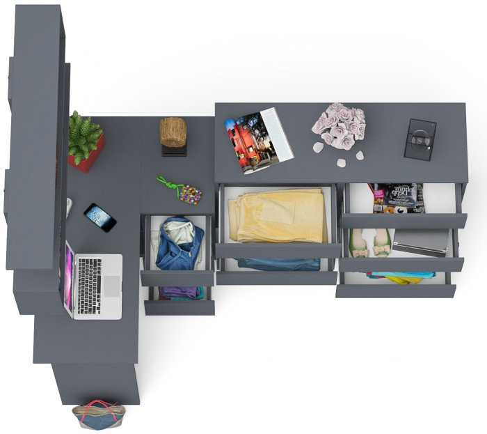 Мори компьютерный стол МС-16 правый + Комод МК1200.8 + Полка 1200, графит