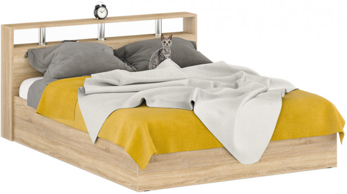 Камелия Кровать 1600, цвет дуб сонома, ШхГхВ 163,5х217х78,2 см., сп.м. 1600х2000 мм., без матраса, основание есть