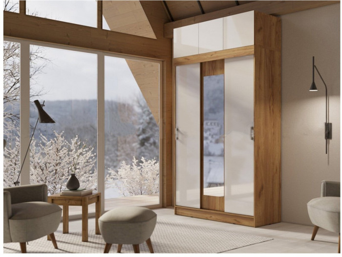 Бася Шкаф-купе с антресолью (Дуб крафт белый/Графит)