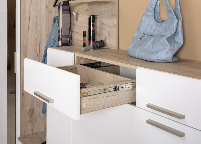 Лайн Прихожая № 11, дуб крафт серый/фасады МДФ белый глянец