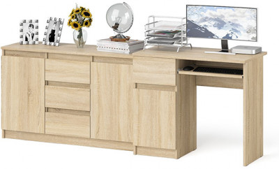 Мори компьютерный стол МС-1 левый + Комод МК1200.3, дуб сонома