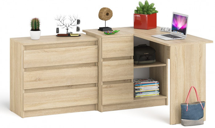 Мори компьютерный стол МС-16 левый + Комод МК800.1, дуб сонома
