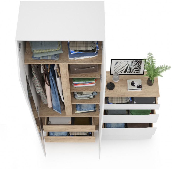 Муссон 13.198 Шкаф двухстворчатый + 13.97 Комод, белый/дуб эндгрейн элегантный