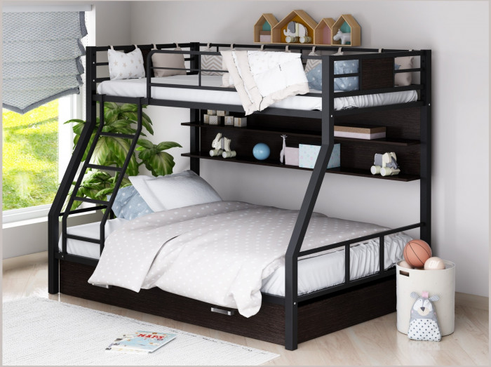 Двухъярусная кровать Гранада-1ПЯ, черная (Дуб молочный, Черный)