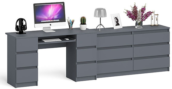 Мори Стол компьютерный МС-2 + Комод МК1380.6, цвет графит, ШхГхВ 273,4х50х76,6 см., универсальная сборка