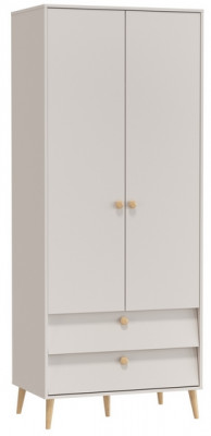 Афина Спальня 4-75901М1к.с. Шкаф 2-х дверный с двумя ящиками, цвет кашемир серый, ШхГхВ 90,3х56,3х220 см., цвет ножек: тик