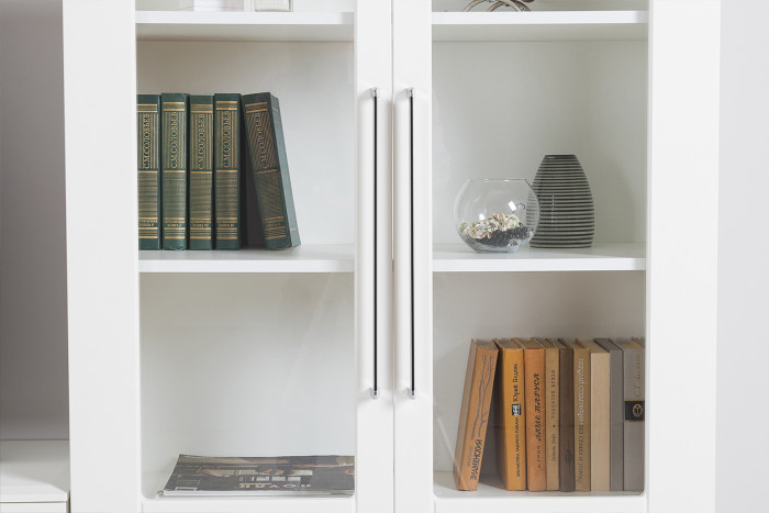 Валенсия Гостиная № 065, цвет ЛДСП белый шагрень/МДФ белый шагрень, ШхГхВ 301,3х38,3х225,2 см., ниша для ТВ 133х38х117 см.