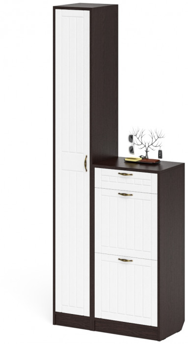 Прихожая П-6 Компоновка № 22, цвет венге/фасады МДФ белое дерево фрезеровка прованс, ШхГхВ 80х35х210 см., универсальная сборка