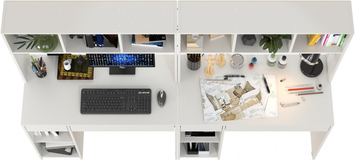 Стол компьютерный Комфорт 12.77F + Стол компьютерный Комфорт 12.77F, цвет белый шагрень, ШхГхВ 200х49,8х147 см., универсальная сборка