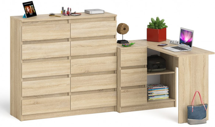 Мори компьютерный стол МС-16 левый + Комод МК1200.10, дуб сонома