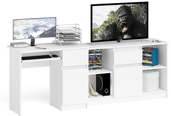 Мори Стол компьютерный МС-1 правый + Тумба МТВ1204.1, цвет белый, ШхГхВ 210,4х50х76,6 см., выдвижной ящик справа, НЕ универсальная сборка