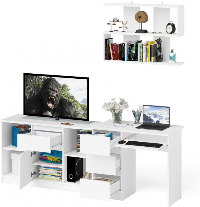 Мори Стол компьютерный МС-6 левый + Тумба МТВ1204.1 + Полка 900, цвет белый, ШхГхВ 210,4х50х209,6 см., НЕ универсальная сборка