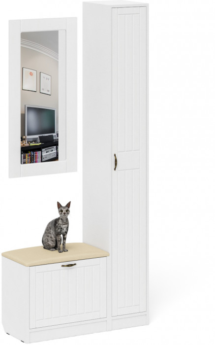 Прихожая П-6 Компоновка № 20, белая шагрень/фасады МДФ белое дерево фрезеровка прованс