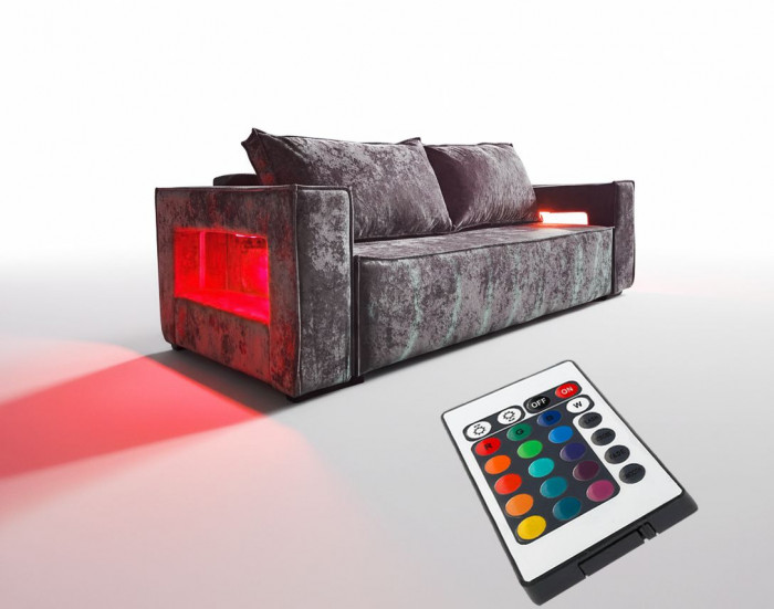 Диван-кровать Лофт Люкс Плюш с подсветкой, еврокнижка, пружинный блок, 140х195, серый