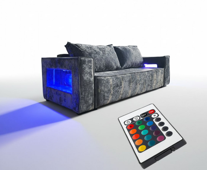 Диван-кровать Лофт Люкс Плюш с подсветкой, еврокнижка, пружинный блок, 140х195, серый