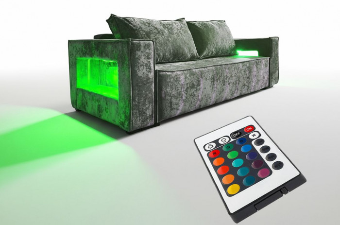 Диван-кровать Лофт Люкс Плюш с подсветкой, еврокнижка, пружинный блок, 140х195, серый