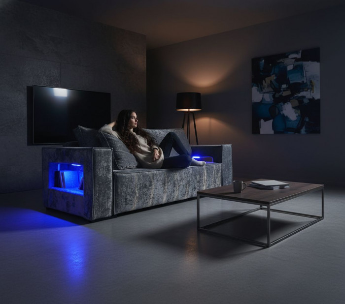 Диван-кровать Лофт Люкс Плюш с подсветкой, еврокнижка, пружинный блок, 140х195, серый