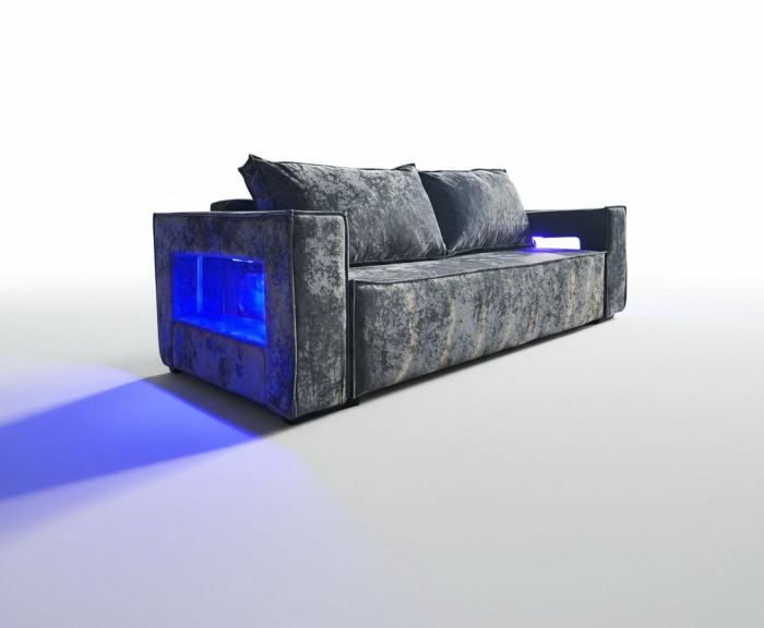 Диван-кровать Лофт Люкс Плюш с подсветкой, еврокнижка, пружинный блок, 140х195, серый