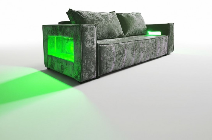 Диван-кровать Лофт Люкс Плюш с подсветкой, еврокнижка, пружинный блок, 140х195, серый