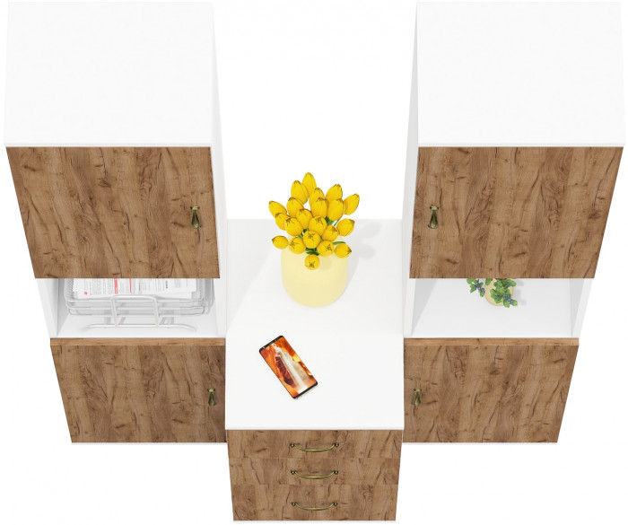 Лидер-8 Пенал + Пенал + Тумба МД 3.16, белый шагрень/крафт золото