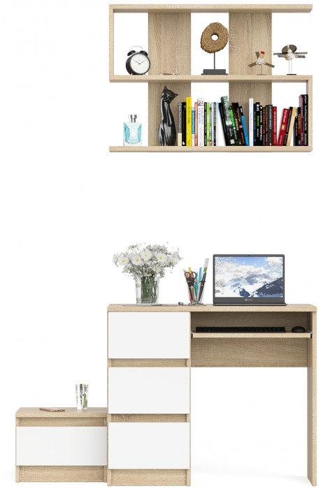 Мори компьютерный стол МС-6 левый + Тумба ТМП400.1 + Полка 900, дуб сонома/белый