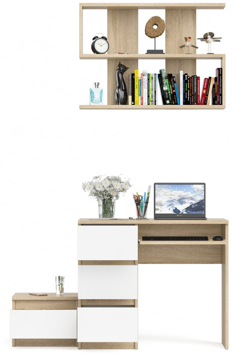 Мори компьютерный стол МС-6 левый + Тумба ТМП400.1 + Полка 900, дуб сонома/белый