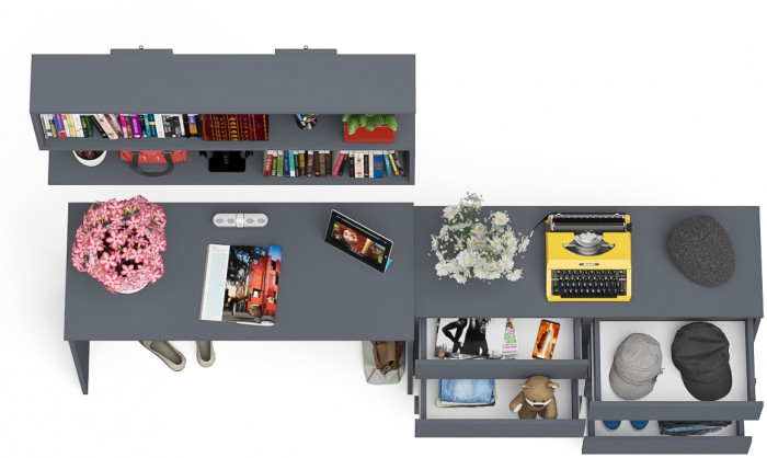 Мори Стол письменный МСП1200.1 + Комод МК1200.6 + Полка 1200, цвет графит, ШхГхВ 240,8х50х209,6 см., универсальная сборка