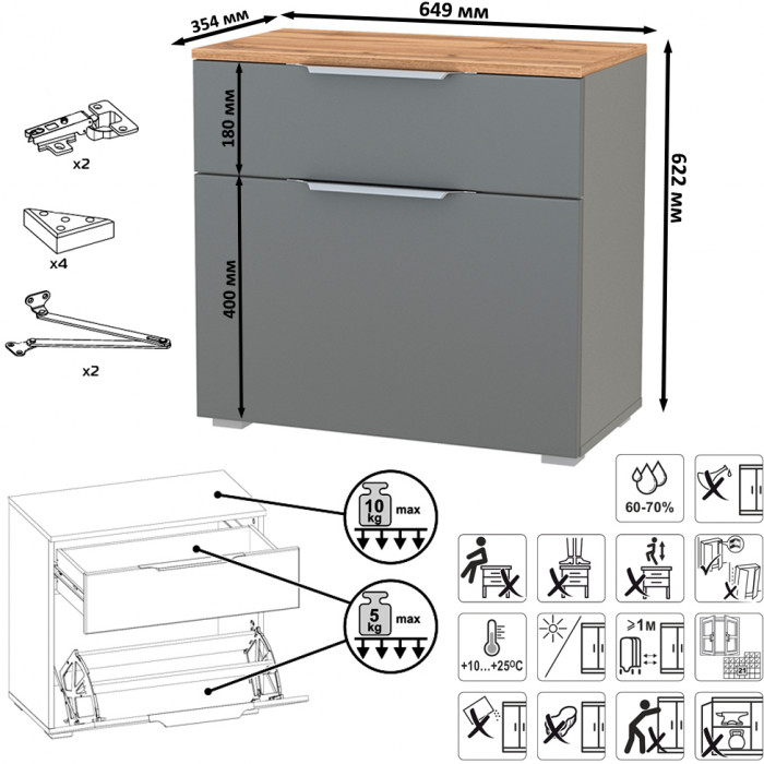 Октава Прихожая 15, цвет серый графит/дуб крафт золотой/фасады МДФ серый графит, ШхГхВ 97,1х35,4х197,6 см., универсальная сборка