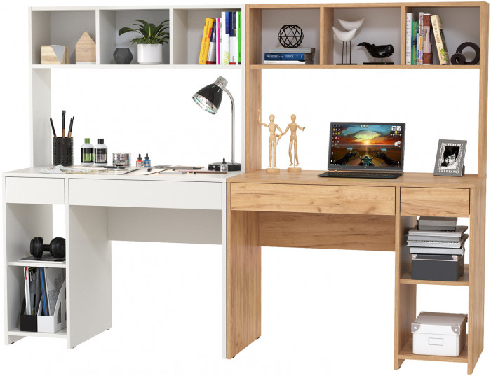 Стол компьютерный Комфорт 12.77F + Стол компьютерный Комфорт 12.77F, цвет белый шагрень/дуб крафт золотой, ШхГхВ 200х49,8х147 см., универс. сборка