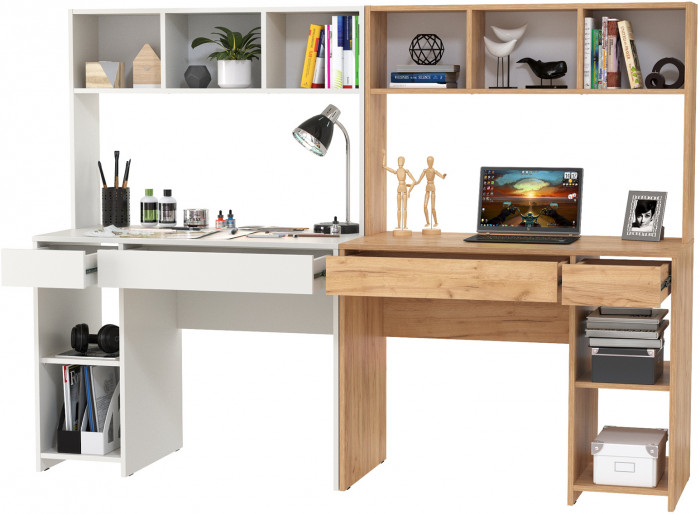 Стол компьютерный Комфорт 12.77F + Стол компьютерный Комфорт 12.77F, цвет белый шагрень/дуб крафт золотой, ШхГхВ 200х49,8х147 см., универс. сборка