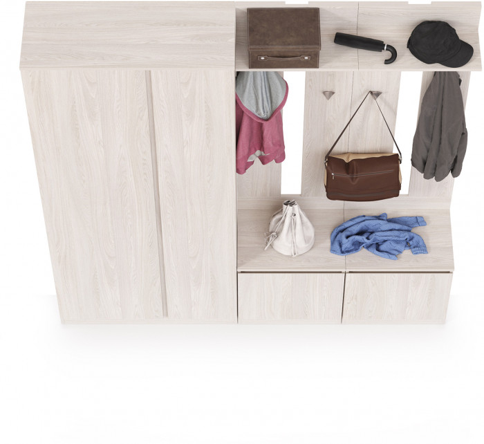 КР100 Ника прихожая № 06, цвет ясень анкор светлый, ШхГхВ 199,4х38,3х207,9 см., универсальная сборка
