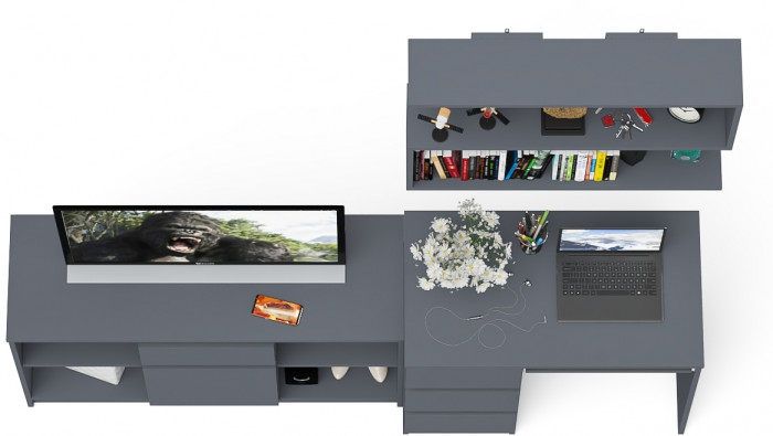 Мори Стол компьютерный МС-6 левый + Тумба МТВ1204.1 + Полка 900, цвет графит, ШхГхВ 210,4х50х209,6 см., НЕ универсальная сборка