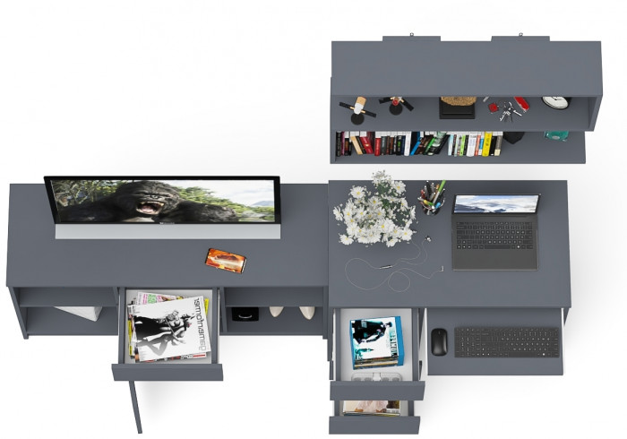 Мори Стол компьютерный МС-6 левый + Тумба МТВ1204.1 + Полка 900, цвет графит, ШхГхВ 210,4х50х209,6 см., НЕ универсальная сборка