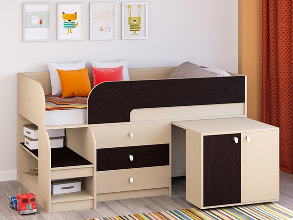 Кровать чердак Астра 9 V7 Дуб молочный/Венге