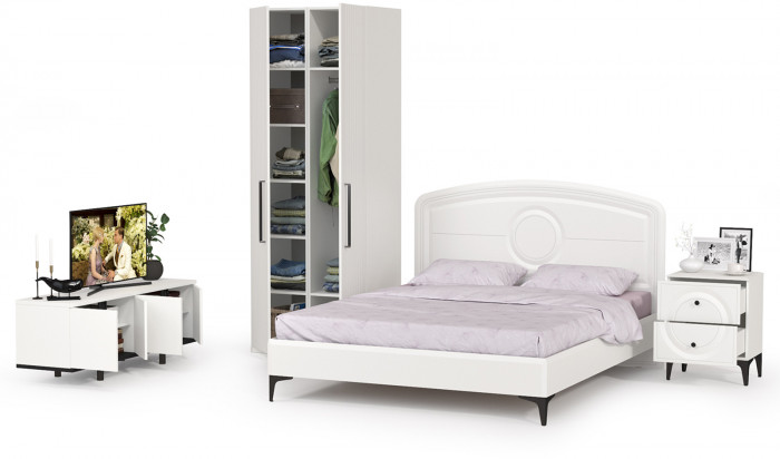 Валенсия Спальня № 35, ЛДСП белый шагрень/чёрный/МДФ белый шагрень