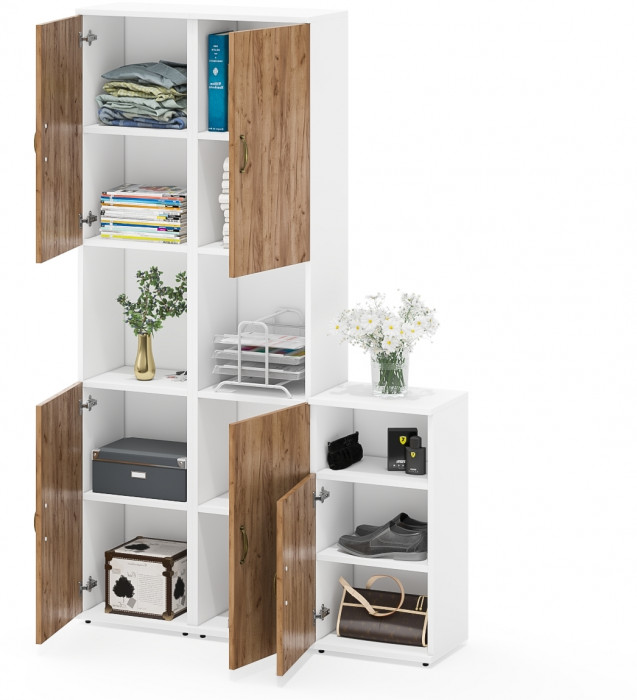 Лидер-8 Пенал + Пенал + Тумба МД 3.19, белый шагрень/крафт золото