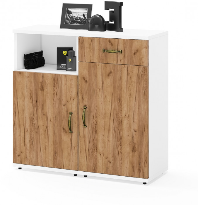 Лидер-8 Тумба МД 3.15 + Тумба МД 3.19, белый шагрень/крафт золото