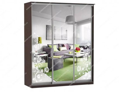 Шкаф купе Модерн 1776х450 3-х дверный 3-х секционный зеркальный с пескоструем №3 венге