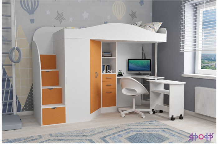 Кровать-чердак Юниор 4 (Белое дерево/Лайм)